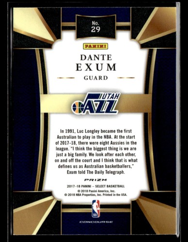 Dante Exum 2017-18 Panini Select #29 Silver Prizms Utah Jazz - Picture 2 of 2