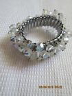 Vintage Ab Crystal Silver Tone Expandable Band Bracelet Dangling crystal beads