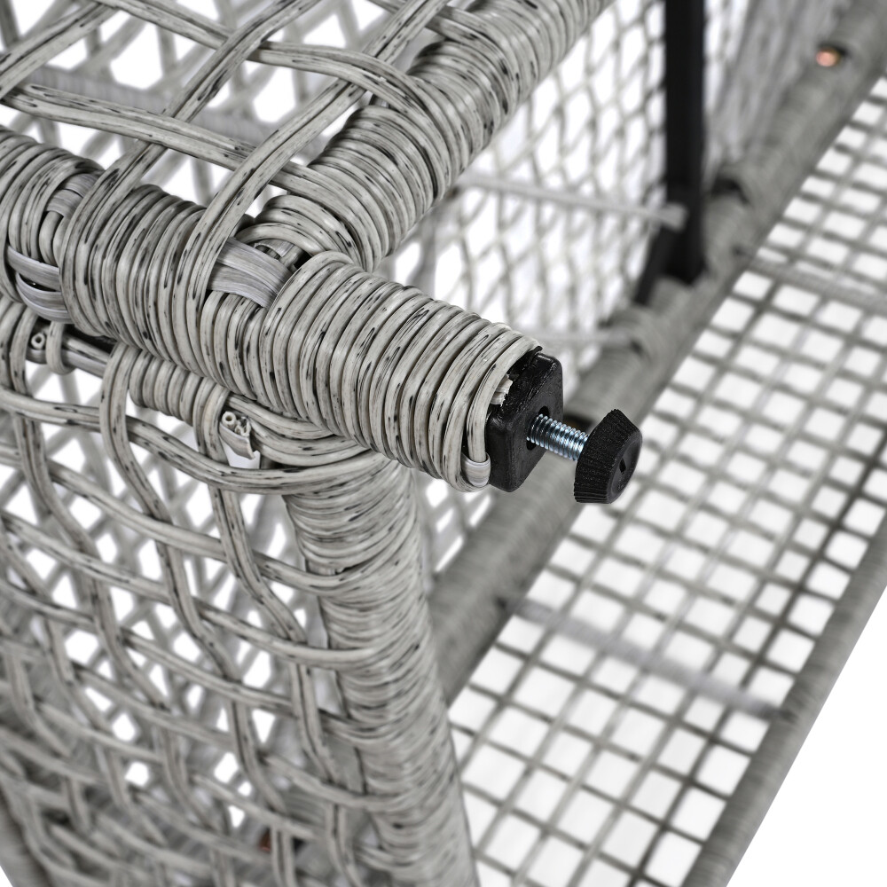 Rattan Outdoor Lounge Chair Set of 2 w 5-Position Backrest & Cushion, Grey+Beige