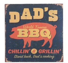 Dad's BBQ Chillin  Grillin Retro Vintage Sign Shelf Sitter Pub Bar Man Cave 5x5
