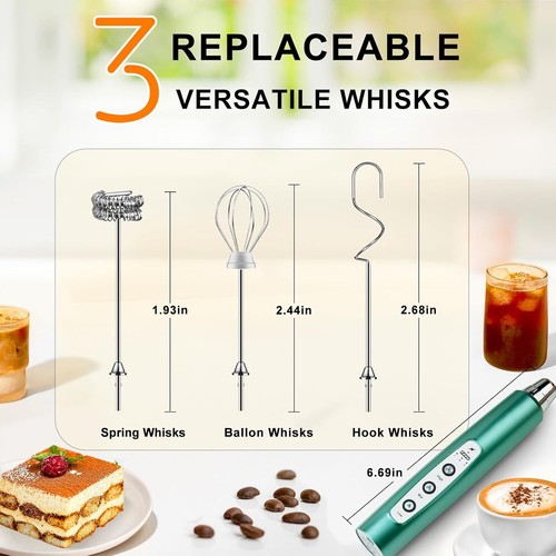 YUSWKO Milk Frother Handheld with 3 Heads Coffee Whisk Foam Mixer with USB Re... - Picture 6 of 7