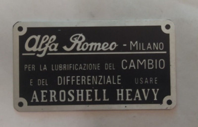 Data Plate  Alfa Romeo Nameplate 6C 4C Aeroshell Heavy s61 s64