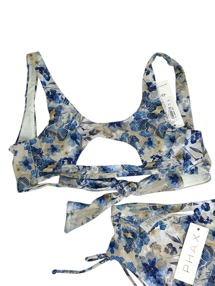 Conjunto de bikini de dos piezas PHAX talla XS azul floral cintura alta descarado recorte lazo trasero Foto 2 de 4