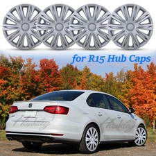 15" Set Of 4 Wheel Hub Caps Cover Replacement fits R15 Tire & Steel Rim Silver