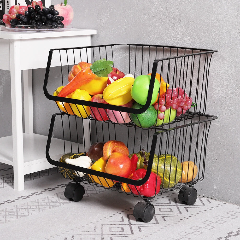 Fruit Vegetable Storage Basket With Wheels Kitchen Storage Rack 6-Tier  Fruit Vegetable Stackable Floor-Standing Movable Organizer Household  Storage