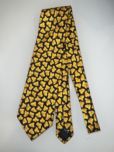 Hugo Boss Black With Gold "Yellow Fall Leaves" Silk Tie Italy - Picture 2 of 7