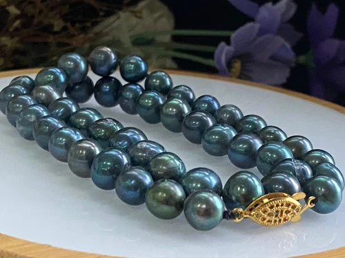 9-10 MM Natural South Sea Aquaculture Black Pearl Neck 18 ''...