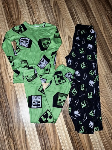 Minecraft Boys Pajamas Pjs Size 10 Tight Fitting Set Wide Leg Pants