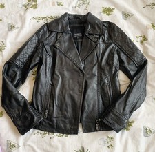 Black Real Leather Jacket Barneys Originals Size 10