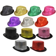 SEQUIN TRILBY FEDORA TOP CAPPELLO VESTITO ELEGANTE GALLINA CERVO GANGSTER CABARET DISCO SHOW