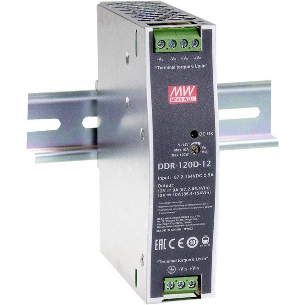MW Mean Well DDR-120A-12 Convertitore DC/DC per guida DIN 12 V/DC 8.3 A 99.6 W