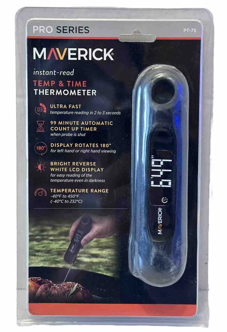 Maverick Pro Series Instant Read Temp & Time Thermometer PT-75 Ultra Fast