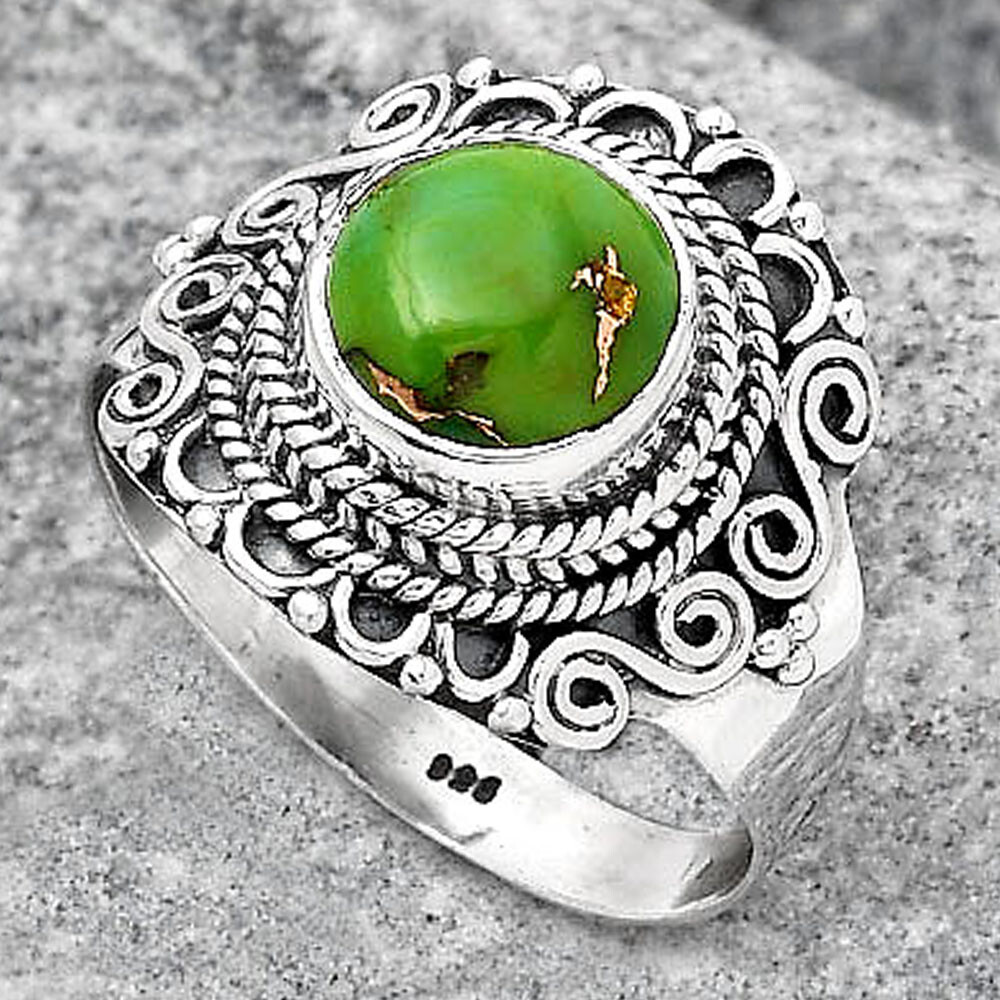 Copper Green Turquoise Arizona 925 Sterling Silver Ring s.8 Jewelry R