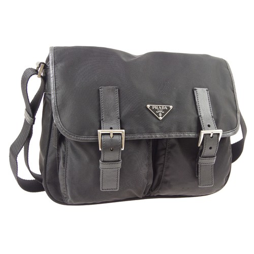 Prada logotipos Bandolera Hombro Bolsa Bolso De Cuero De Nylon Negro 03615  | eBay