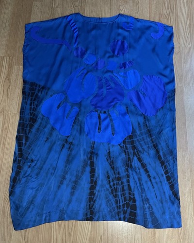 NAGARA Designer Silky Blue Patch Caftan Style Maxi Dress One Size Patch Details - Imagen 7 de 15