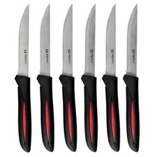 6er Messer Set Alpina Steakmesser Edelstahl K&uuml;chen Pizza Messer schwarz rot