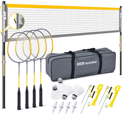 Professional Portable Badminton Set with 4 Aluminum Rackets and Tension Adjuster