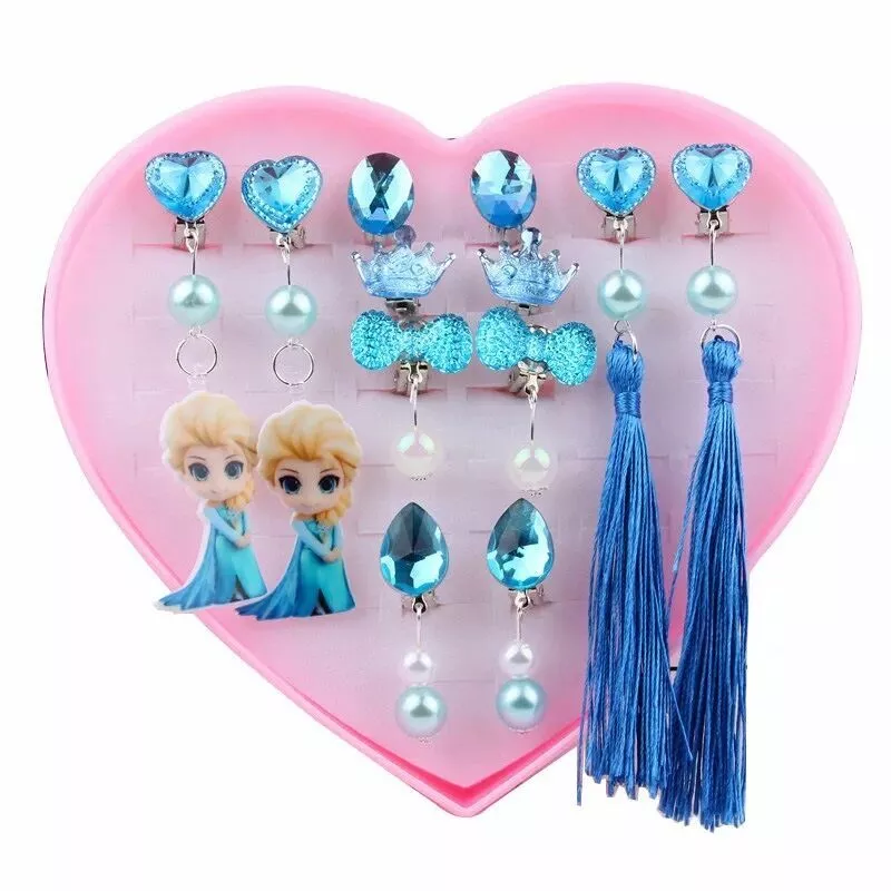 Kids Girl Birthday Christmas Gift Elsa Princess Bow Sparkling Star Clip  Earrings