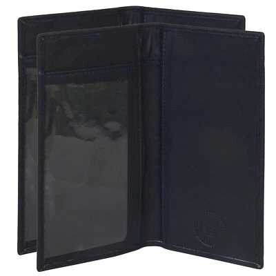 Leatherboss Cuir Véritable Chéquier Housse Uni Ensemble De 2, Noir - Photo 1/4