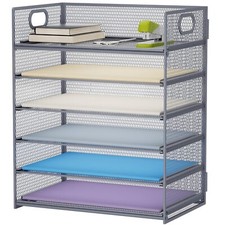 6 Tier Paper Organizer Letter Tray - Mesh Desk File Organizer with Handle Pap...
