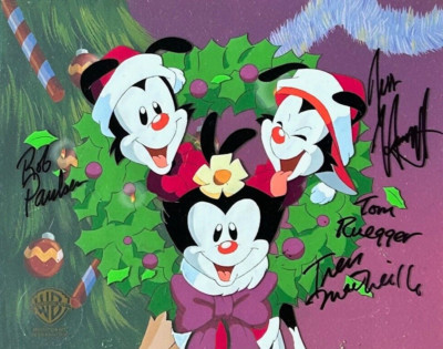 ANIMANIACS cel + OBG Set SIGNED 4x YAKKO WAKKO & DOT Christmas