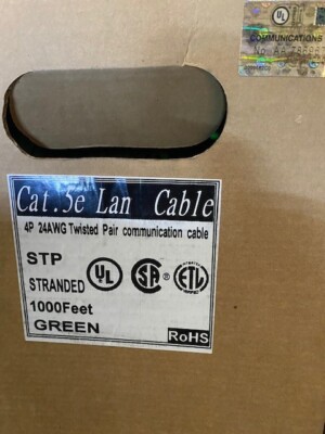 1000FT Cat5e LAN Cable Twisted Pair Green Communication Wire 24AWG, Stranded
