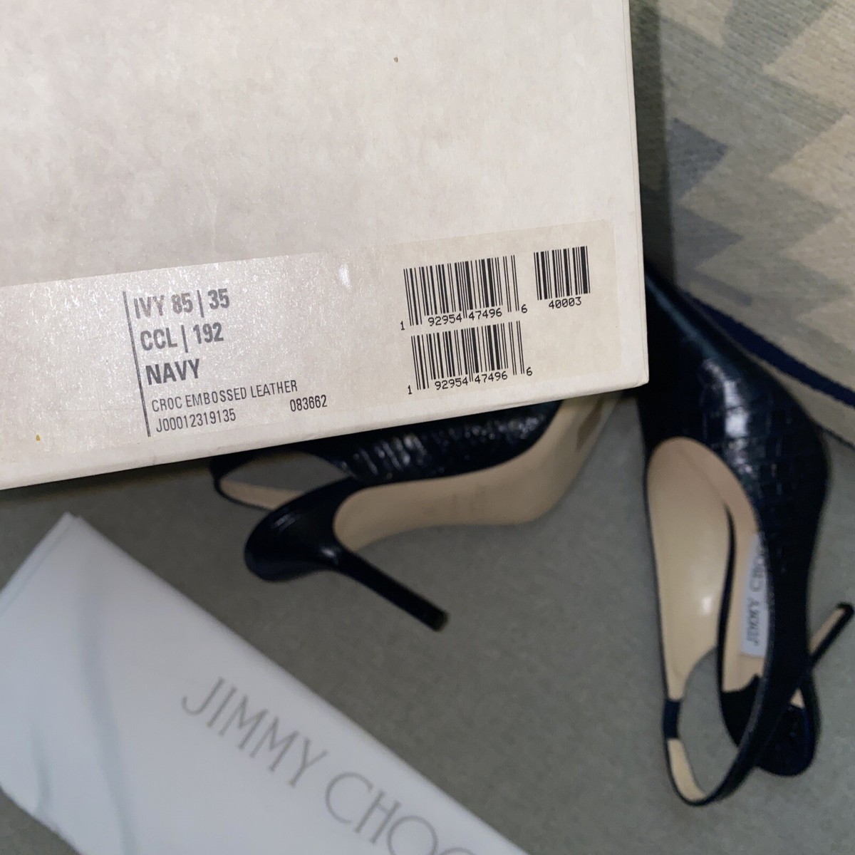 Jimmy Choo ivy 85 Navy croc embossed leather navy 35 NWT | eBay
