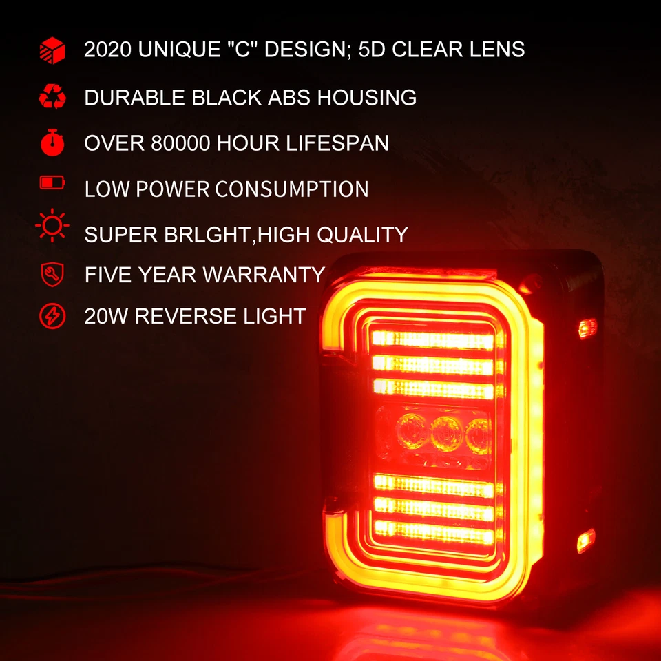 Rear Brake LED Tail Lights Stop Turn Signal Lamp for Jeep Wrangler JK JKU 07-18 - Image 2 of 4