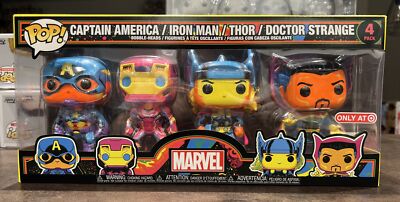 Marvel Blacklight Captain America Iron Man Thor Doctor Strange 4 Pack Funko Pop