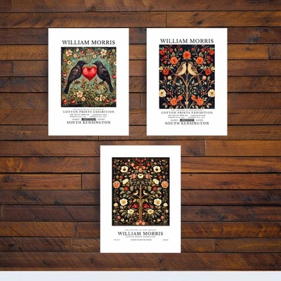 William Morris Style Art Print Set of 3 | A4 Bird & Floral Wall Art Gallery Wall - Image 1 of 4