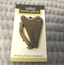 Celtic Shadows Royal Tara cold cast bronze Irish Harp 8 cms - Bronze Gallery