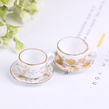 1Set 1/12 Ceramic Tea Cup Dollhouse Miniature Tableware Cup Saucer Decorat AL
