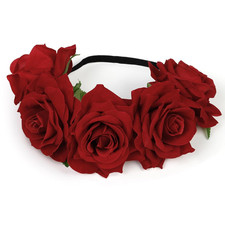 Rose Flower Crown Floral Headbands for Women Red Fake Roses Headband for Festiva