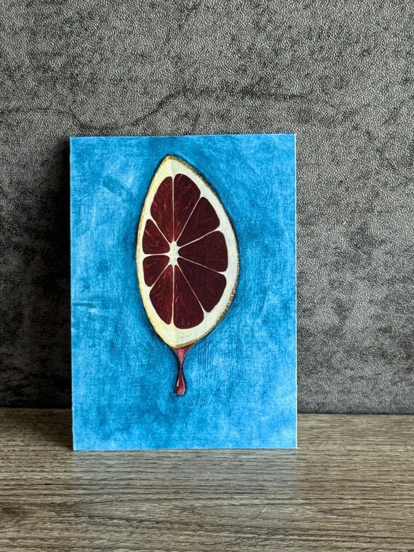 Blood Orange ACEO Print Grapefruit Drip Art Card by Wicked Carrot Studios