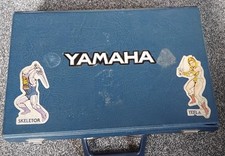 Vintage blue faux leather Audio Cassette Tape Storage Carry Case stickers yamaha