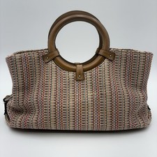 Fossil Satchel Handbag Multicolored Striped Weave Leather Detail Handbag