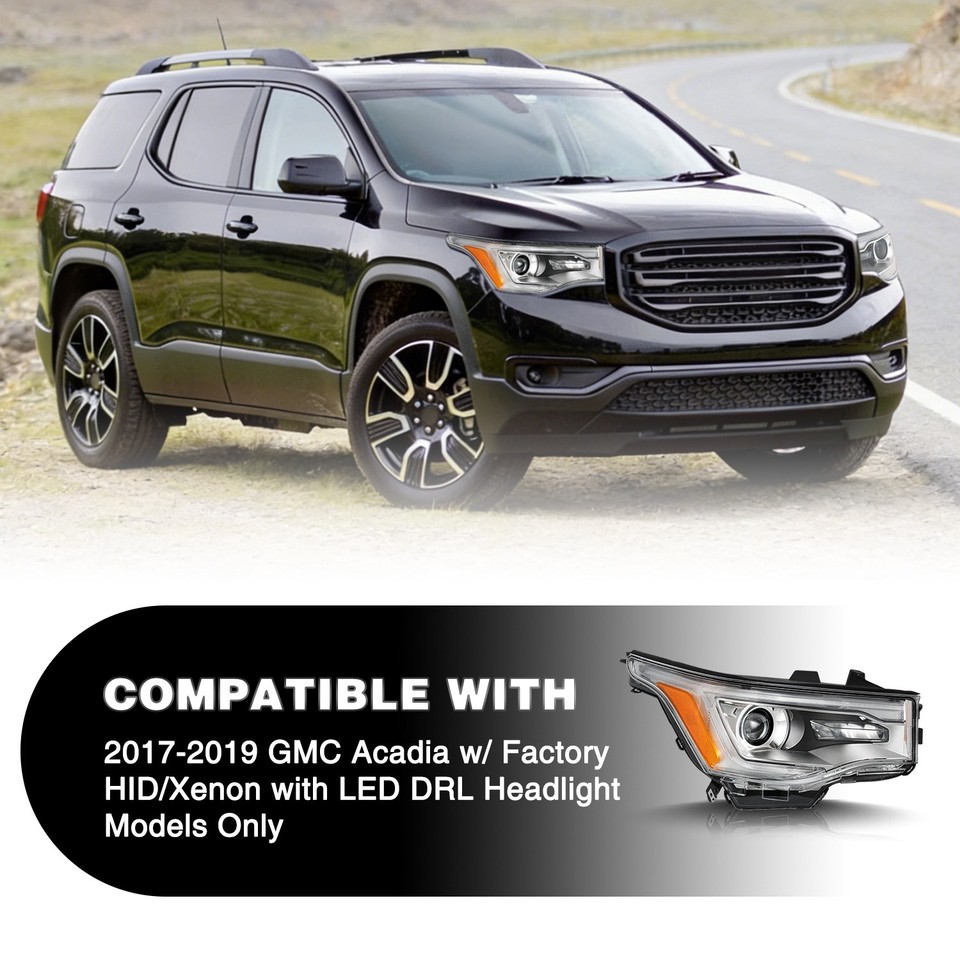 Right Headlight For 2017-2019 GMC Acadia w/LED DRL Chrome Halogen ...