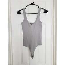 Intimately Free People Bodysuit Gray Ribbed V-Neck Sleeveless Snap Closure M/L