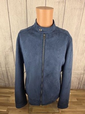 EXPRESS $198 BLUE FAUX SUEDE CAFE RACER MOTO JACKET MEN'S SIZE SMALL EUC