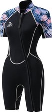 3mm Shorty Wetsuit for Women -Neoprene Dive Skin Front Back Zip Scuba Diving XL