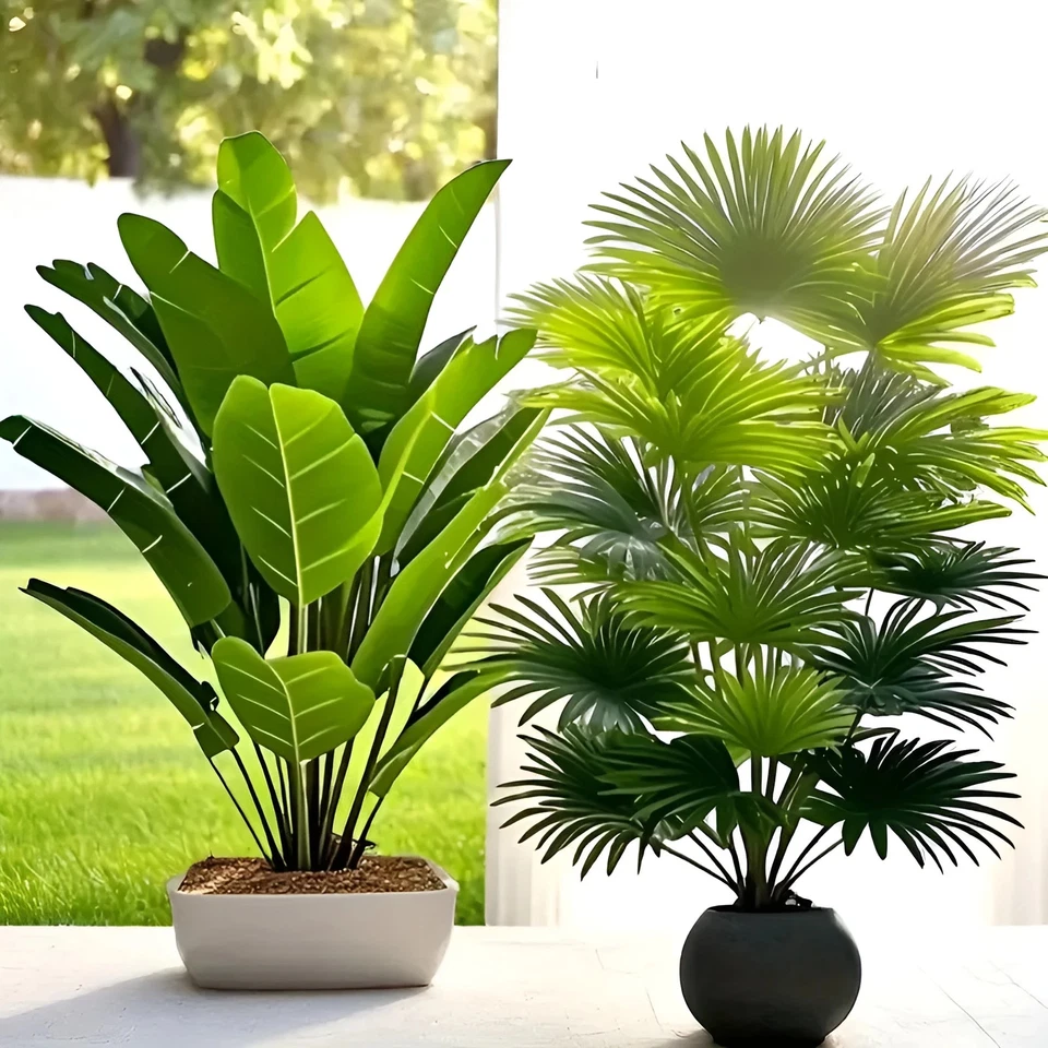 2 Pzas. Planta Artificial Sintético Palma Plátano 60CM Sin Jarrón Interior Casa - Imagen 3 de 4
