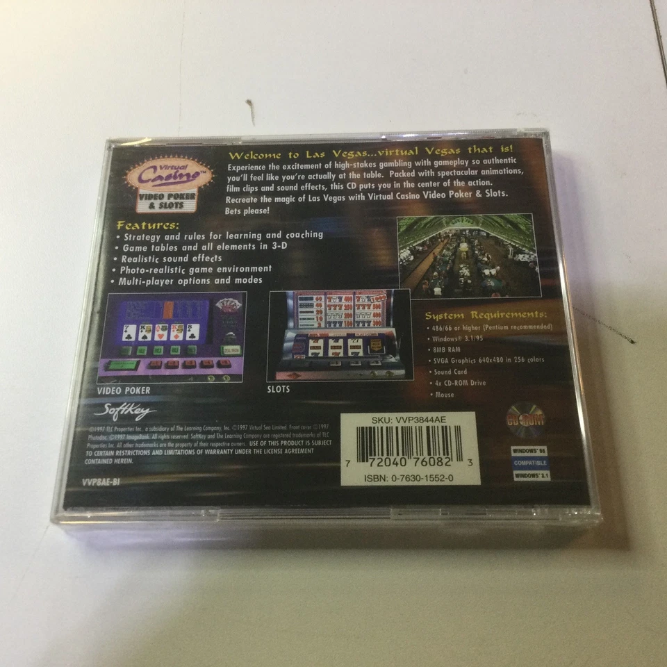 Virtual Casino Video Game Video Poker & Slots for Windows 3.1/95 PC CD-ROM - Image 2 of 2