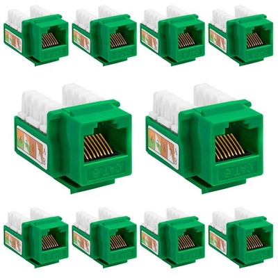 Cat6 Keystone Jack Insert Punch Down RJ45 90 Degree Female Green 10 PCS