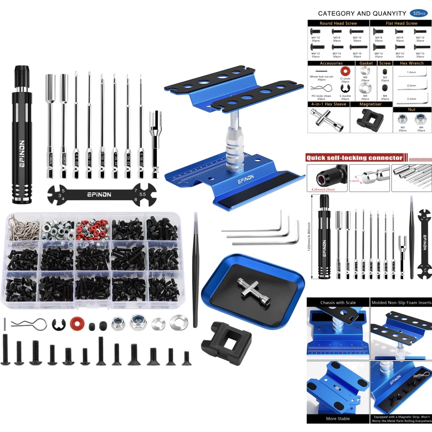 Work Stand With 520pc Screw Kit & Hex Driver Tool Set 1/10