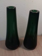 Pair of 18th C American Colonial Emerald Green Hand Blown Glass Vases 15 inches
