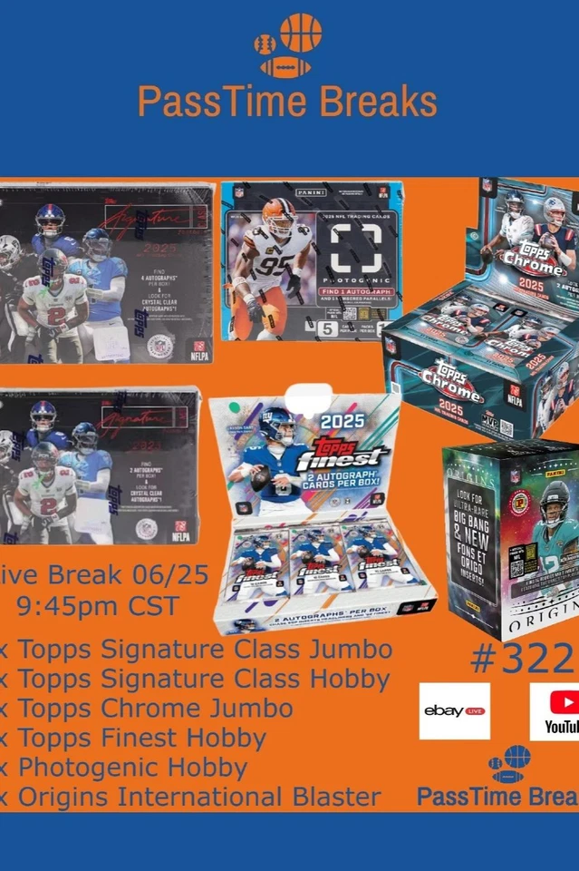 2025 TOPPS SIGNATURE CLASS FINEST CHROME FOOTBALL - 6x Box Hobby BREAK 3221