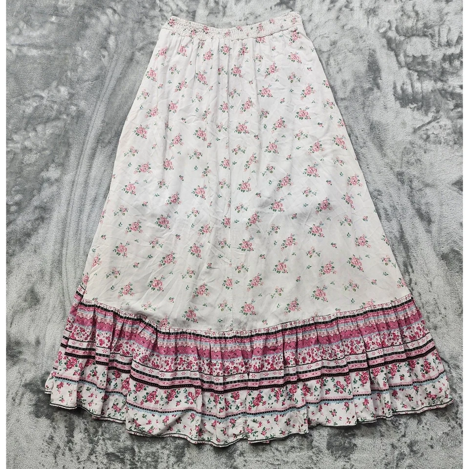 Falda Adam Levine Mujer XS Rosa Blanca Floral Alto Bajo Volantes Dobladillo Cottagecore Foto 2 de 4