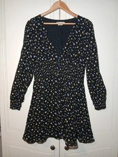Reformation Alani Floral Mini Dress Black Size 10 Long Sleeve V-Neck Crepe