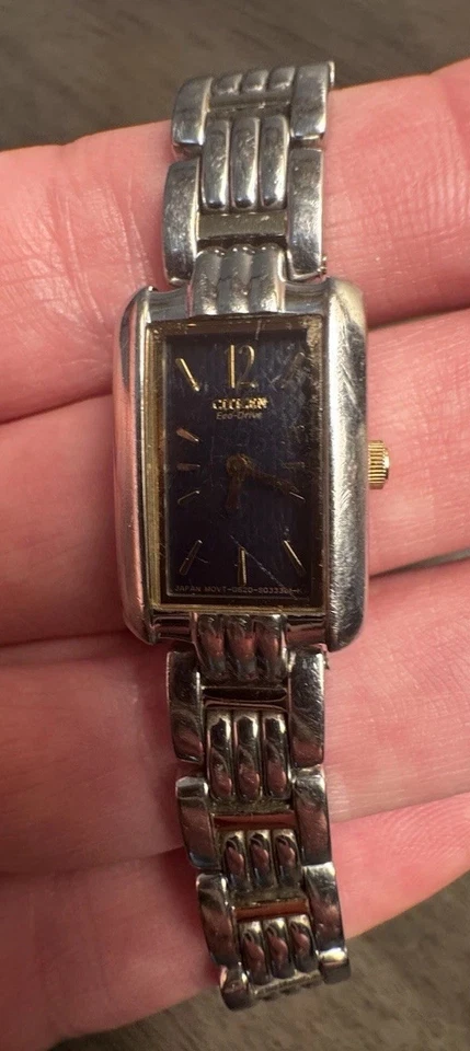 Citizen Eco-Drive Watch Black Dial Gold Accents Silver Bracelet - Image 2 of 4