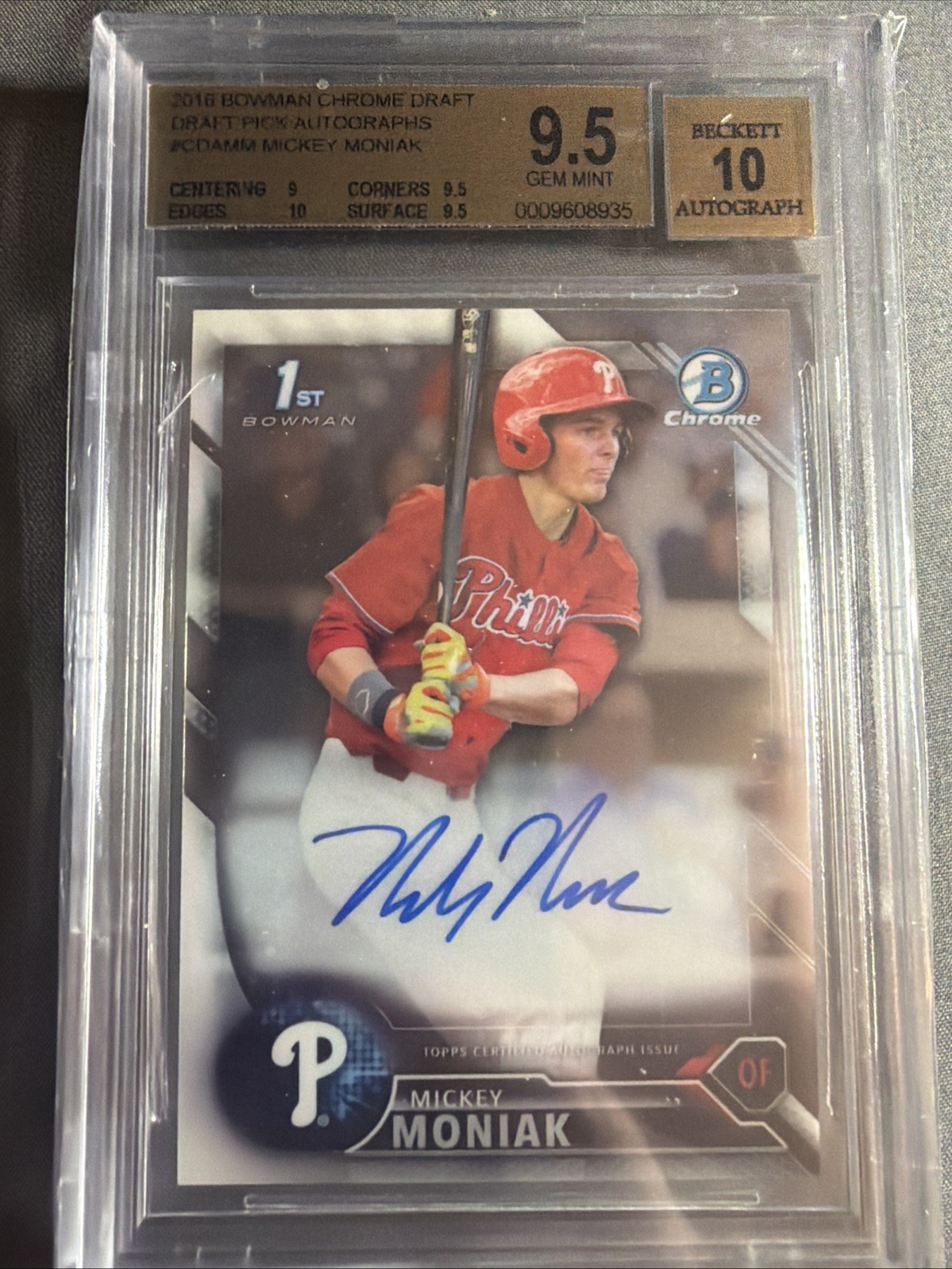 2016 Bowman Chrome Draft Autograph  Mickey Moniak 1st Bowman BGS 9.5 10 Auto